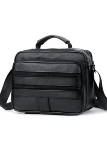 Wear-Resistant PU Leather Crossbody Bag For Men, Multi Independent Zipper Pockets Large Capacity Storage, Fits Smartphone Wallet Mini Tablet - Multicolor - View 2