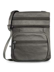Women's Genuine Leather Crossbody Bag, Adjustable Shoulder Purse, Lightweight Travel Handbag For Work, Shopping & Daily Use - 灰色 - 查看 7