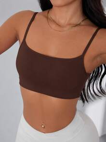 ATTRACO 女款運動內衣，扭轉背部設計，時尚純色運動背心，附可拆式胸墊，秋季款 - 棕色 - 查看 2