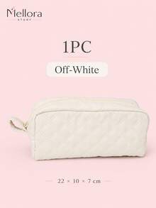 Estuche para lápices Mellora acolchado con patrón de diamante engrosado, 3 colores disponibles: beige, azul, rosa, bolsa de almacenamiento de papelería de gran capacidad con forro, asa de anillo y cremallera suave, caja organizadora rectangular individual para el hogar, la oficina y artículos pequeños de uso diario - Varios estilos - Ver 7