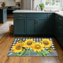 1pc Sunflower Pattern Printed Diatom Mud Kitchen Mat, Absorbent Kitchen Floor Mat, Kitchen Rug, Long Runner Mat, Sink Front Mat, Suitable For Kitchen, Bathroom, Entryway, Hallway, Laundry Room And Home Decor - Multicolor - View 5