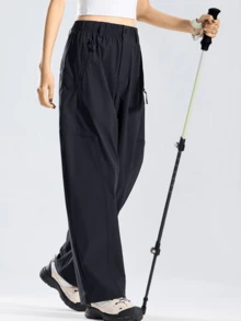 CAMEL CROWN Women's Cargo Long Pants, All Seasons New Cool Feel Sun Protection Curved Blade Pants - Phantom Black - View 2