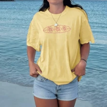 Women's Teens Oversized Graphic Tee Shirts Y2k Short Sleeve Floral Aesthetic Tshirt Top Summer Cute Preppy Clothes-For Women, Holiday, Vacation - 夏季上衣黃色 - 查看 3