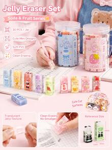 30pcs Bucket Jelly Sandwich Eraser Set, Cuttable Crumb-Free Pencil Erasers For Kids, Elementary School, Kindergarten, Homework & Art - Multicolor - View 2