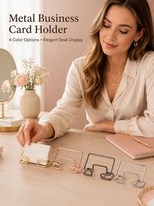 Creative Hollow Business Card Holder And Storage Stand, Minimalist Card Display Rack For Office Desk, Multi-Purpose Photo Note Display Accessory For Home Studio Countertop, Vertical Desktop Business Card Holder; Dual-Use Photo And Business Card Display Rack - Multi-color - View 10