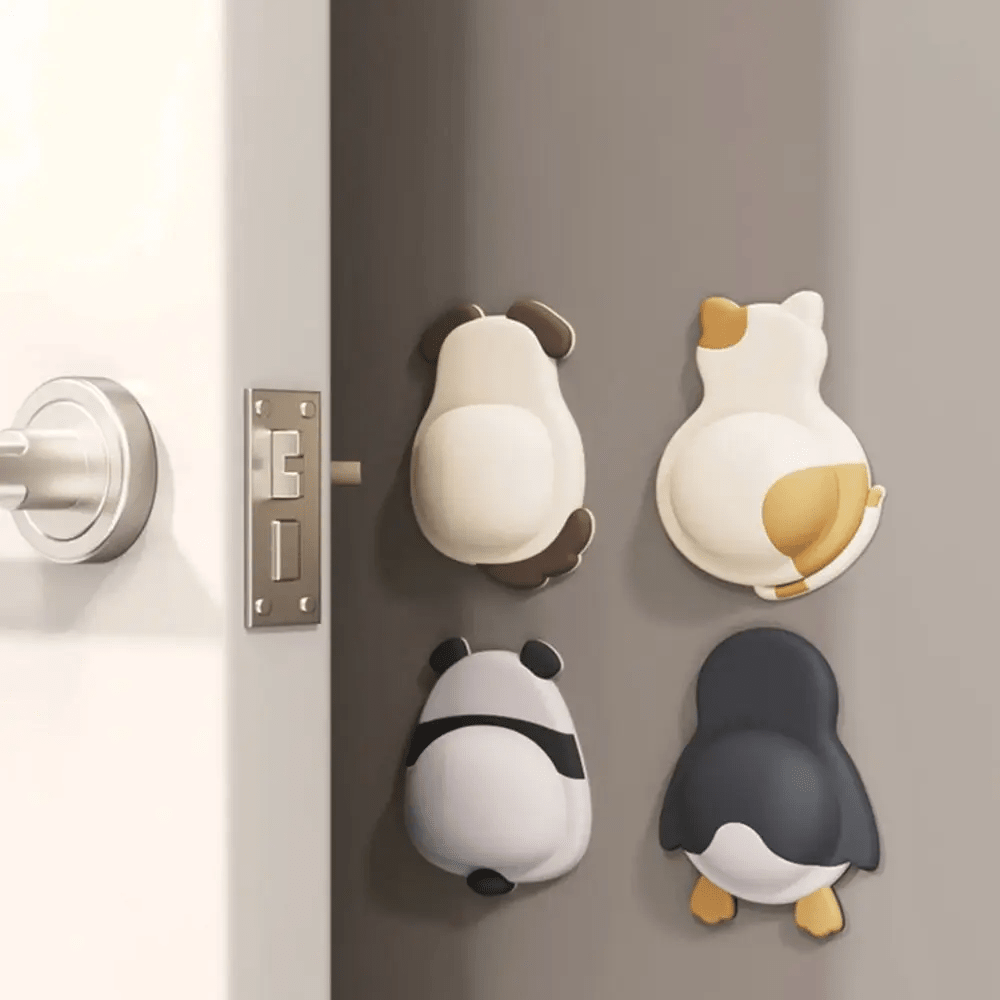 1pc/4pcs Cute Cartoon Door Stopper Anti-Collision Pad, Soft Rubber Sticker, Refrigerator Back Wall Buffer Pad