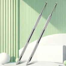 1pc Double-Ended Long Nail Cuticle Pusher, Shiny Silver Round Steel Pusher, Ring-Shaped Exfoliating Steel Scraper, Diamond Anti-Slip Handle For Stable Grip, Ring-Shaped End For Cleaning Nail Surface And Slanted Edge For Pushing Up Cuticle Dead Skin, Suitable For Home Nail DIY, Salon Hand Care, Short Video Nail Styling, Daily Makeup Matching - Multicolor - View 6