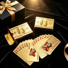 1件金色防水PVC撲克牌，美元圖案背面設計，可水洗耐彎折塑膠撲克牌組，新穎奢華桌上遊戲卡，適用派對遊戲之夜、魔術表演與禮品 - 查看 4
