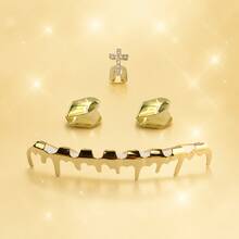 Bộ 4 miếng bọc răng grillz hip hop cá nhân hóa ngách, mạ bóng đính đá zirconia hình chữ thập bản mỏng, phụ kiện tiệc tùng hài hước cho biểu diễn nhảy, quà tặng lễ hội - Nhiều màu - Xem 6