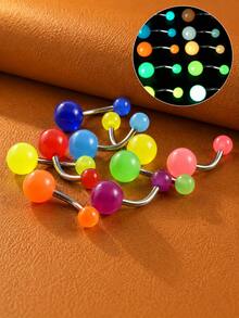 6pcs/9pcs/1.6mm/14G Glow-In-The-Dark UV Navel Rings Tongue Studs Belly Rings Tongue Rings Nipple Rings Navel Rings Glow-In-The-Dark Ball Navel Rings Navel Studs - Multicolor - View 1