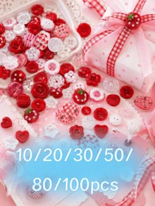 10/20/30pcs Red Mixed Color Sewing Buttons, Strawberry Heart Flower Star Plaid Decorative Handmade Buttons, Suitable For DIY Sewing, Scrapbooking, Clothing Repair, Doll Making, Gift Wrapping And Craft Projects, Multiple Shapes - Multi-color - View 11