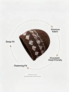 1pc Knitted Beanie Hat, Warm Hat For Autumn/Winter, Outdoor Warm Hat, Street Vintage Rolled Edge Jacquard Knitted Hat, Winter Warm Beanie With Large Head Circumference And Face-Slimming Effect - Multicolor - View 7