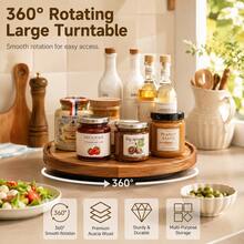 360°旋轉圓形木製轉盤，多功能廚房檯面、櫥櫃與浴室香料收納托盤，易於清潔，父親節、喬遷與生日理想禮物 - 查看 5