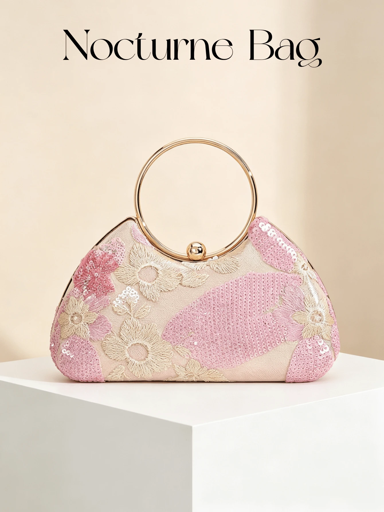 1pc Elegant Sequin Embroidered Pink Evening Clutch Bag, High-End Engagement Party Handbag With Metal Chain Handle, Suitable For Gown, Prom Dress, Formal Dinner Party - Pink - View 1