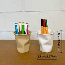 1pc 3D Printed Crumpled Paper Cup Shaped Pen Holder Storage, Fashionable Stationery Organizer, Fun Desktop Decor Gift For Classroom And Office, Creative Student Desk Organizer, Piggy Bank, Home Decor - Multicolor - View 8