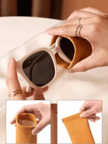 1pc Soft Fashion Eyeglass Storage Bag, Random Color, Daily Portable Squeeze Top Eyeglass Case, Minimalist Solid Color Eyeglass Storage Pouch, Suitable For Fashion Glasses, Sunglasses, Reading Glasses And Myopia Glasses Accessories - View 6