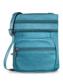 Women's Genuine Leather Crossbody Bag, Adjustable Shoulder Purse, Lightweight Travel Handbag For Work, Shopping & Daily Use - 淺藍色 - 查看 1