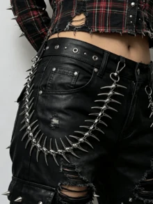 1pc Skull Metal Fishbone Style Pants Chain With Spliced Chain Design, Unisex Fashion Accessory, Best Gift - Silver - View 4