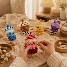 Children's First Sewing Project - 6pcs Cute Pearl Milk Tea Plush Pendant Sewing Kit, Suitable For 5-10 Years Old Kids DIY Beginner Gift - 6-piece Beverage and Milk Tea Set - View 2