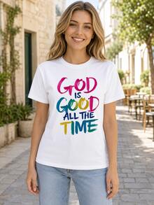 Loose Design/Plus Size"God Is Always Good"Christianity T Shirt Women's Religious Belief Statement Pattern T Shirt Casual Summer Tops - 白色 - 查看 2