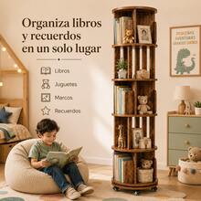 Estantería giratoria de madera de 5 niveles sobre ruedas, redonda, para espacio pequeño, esquina, recámara, habitación de niños, oficina torre giratoria 360 tipo, estantería vertical giratoria para libros tipo carrusel redondo, organizador ahorrador de espacio,Librería Giratoria en El Suelo - A - Ver 11