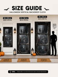 1pc Halloween Horror Door Banner, DO NOT ENTER, LET ME OUT And KEEP OUT Warning Text, Ghost Silhouette, Ghost Hand, Iron Fence And Old Window Print, Multiple Styles Available, Suitable For Front Door, Porch, Haunted House, Party And Indoor/Outdoor Holiday Decoration - Door Knocker - View 4