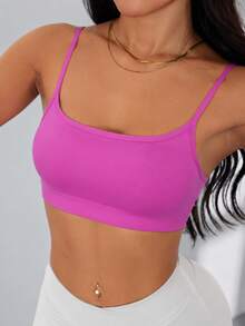 ATTRACO 女款運動內衣，扭轉背部設計，時尚純色運動背心，附可拆式胸墊，秋季款 - 玫紅色 - 查看 2