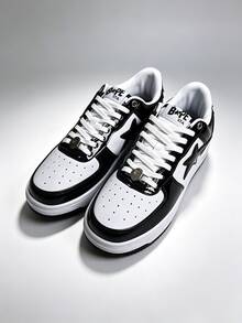 A BATHING APE Ape Brand Men's BAPE STA Low-Top Retro Style Casual Skate Shoes, Black & White - Black - View 1