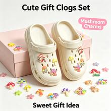 Khaki EVA Clogs With Reversible Heel Strap, Glow-In-The-Dark Mushroom Decor, Summer Casual Style, Slip-On Shoes, Unisex, Breathable, Versatile For Home, Beach, Healthcare Commute - Khaki - View 10