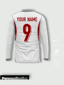 Custom England Home 2026 Long Sleeve Football Jersey, White Base With Subtle Dark Pattern, Classic Red And Green Contrast Lines, Customizable Front And Back, Print Player Name And Number, Custom Team Logo, Comfortable Fabric, Suitable For Official Football Matches And Daily Training, Combines On-Field Functionality And Casual Wear, 2026 Football - White - View 3