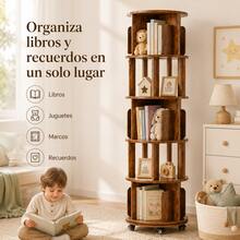 Estantería giratoria de madera de 5 niveles sobre ruedas, redonda, para espacio pequeño, esquina, recámara, habitación de niños, oficina torre giratoria 360 tipo, estantería vertical giratoria para libros tipo carrusel redondo, organizador ahorrador de espacio,Librería Giratoria en El Suelo - A - Ver 7