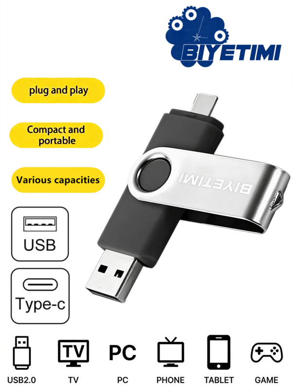Biyetimi Type C USB 2.0 OTG Flash Drive 64GB 32GB Smartphone Tablet 128GB Actual Capacity USB Stick