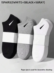 15 Pairs Unisex Socks, Sports Socks, White/Black/Gray Short Socks, Invisible Socks, Solid Color Minimalist Fashion, Suitable For Casual Daily Wear - Multicolor - View 7