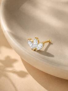 1pc 925 Sterling Silver Piercing Stud Nose Ring Ear Cartilage Stud 2-In-1 Multi-Purpose Jewelry Hypoallergenic Delicate Stackable Daily Wedding Gift - Gold - View 6