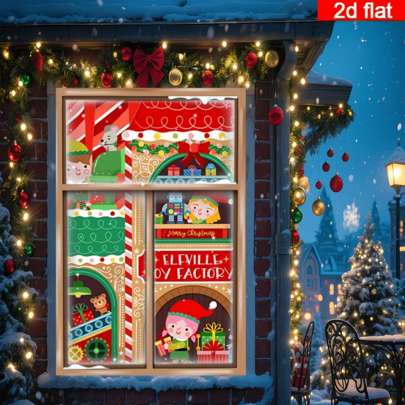 2D Flat Christmas Elf Toy Factory Window Backdrop, Elf Staff And Robots Busy Making Gifts, Candy-Colored Decor With Red And Green Contrast Design, Creating A Lively Holiday Atmosphere, Suitable For Christmas Parties, Holiday Gatherings, Wall Decor, Photography Background, Polyester Material Durable And Odorless, Fits Indoor And Outdoor Scenes, Easily Create A Lively And Fun Christmas Scene, No Power Needed To Create A Rich Holiday Atmosphere, Adding Childlike Charm And Lively Feeling To Various Christmas Themed Events, Ideal For Christmas Decoration.