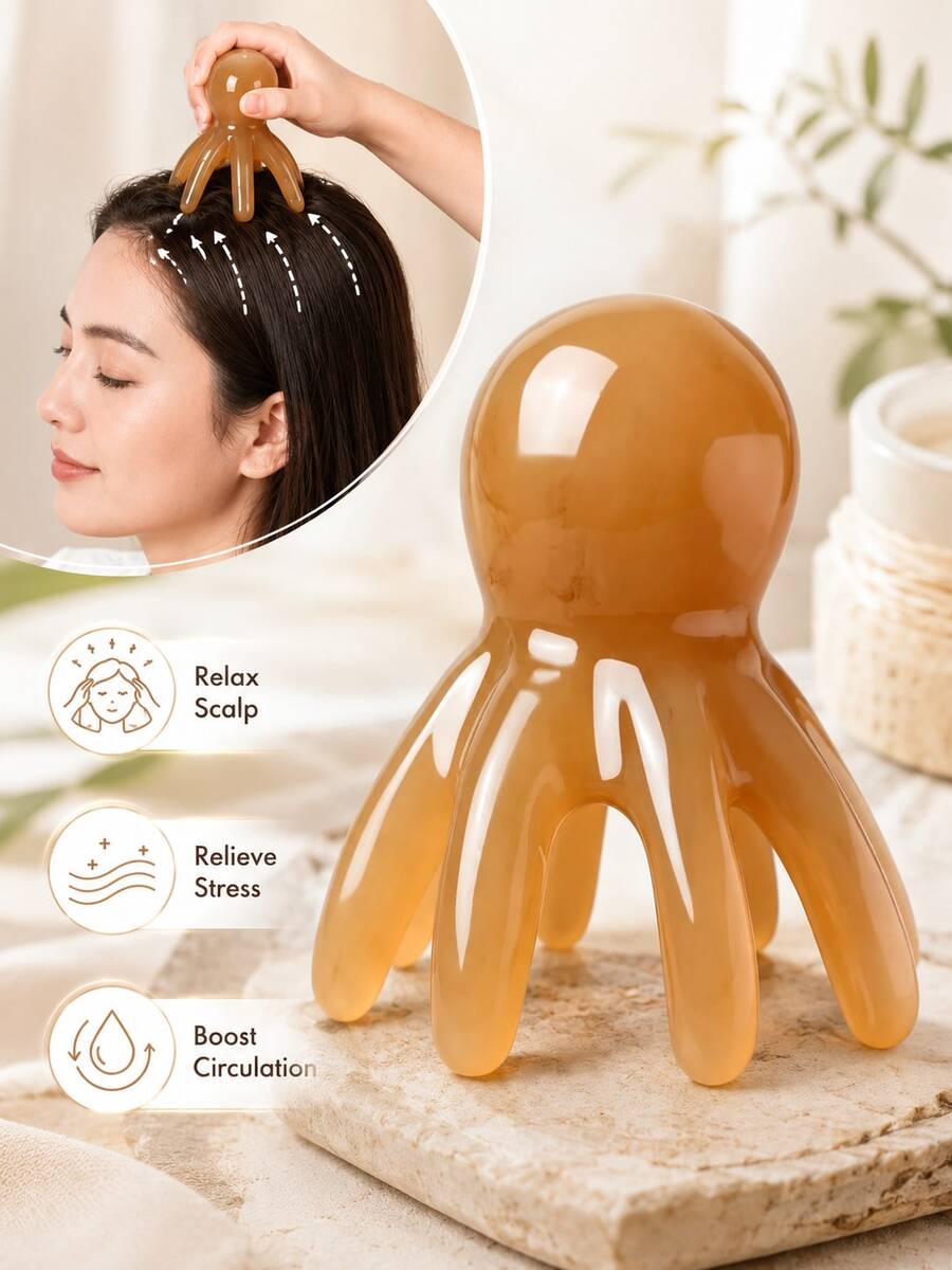 6pcs Cute Octopus Head Massager, Resin Scalp Massage Comb, Relaxation Tool, Self-Care Gift, Home Office Desk Decor - Multicolor - View 1