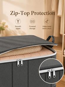Large Capacity Clothes Storage Box, Dual Zipper Design, Foldable Storage Organizer, Suitable For Blankets, Bedding And Seasonal Clothing, Sturdy Handles, Suitable For Wardrobe, Bedroom And Moving Home Storage Organizer - Multicolor - View 1