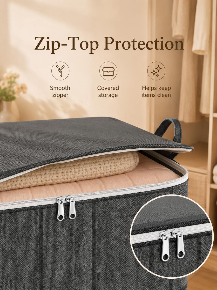 Large Capacity Clothes Storage Box, Dual Zipper Design, Foldable Storage Organizer, Suitable For Blankets, Bedding And Seasonal Clothing, Sturdy Handles, Suitable For Wardrobe, Bedroom And Moving Home Storage Organizer - Multicolor - View 1