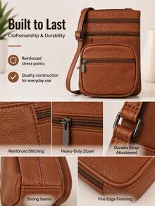 Women's Genuine Leather Crossbody Bag, Adjustable Shoulder Purse, Lightweight Travel Handbag For Work, Shopping & Daily Use - 棕色 - 查看 4
