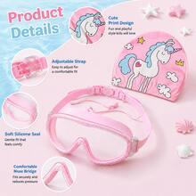 Set Kacamata Renang Anak, Kacamata Renang Motif Kartun Unicorn/Hiu dengan Topi Renang Kain, Tali yang Dapat Diatur, Perlengkapan Renang Anak, Hari Pertama Sekolah - Biru - View 3