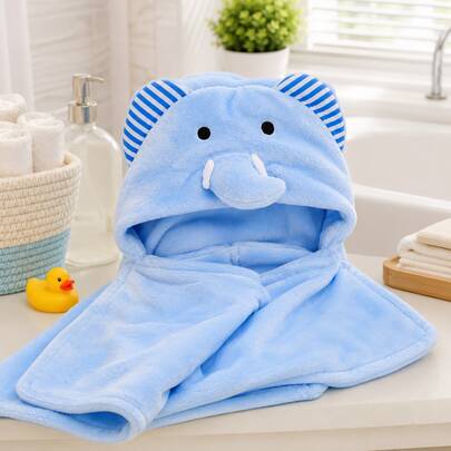 Plush Hooded Baby Blanket For After Bath
