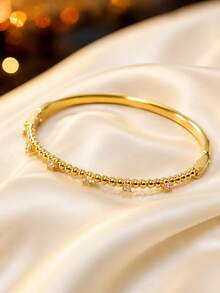 1pc Women's Exquisite Beaded Open Cuff Bracelet, Ins Style, High-End Versatile Evening Wear Accessory - Bracelet - View 4