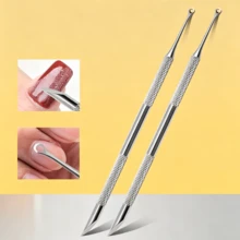 1pc Double-Ended Long Nail Cuticle Pusher, Shiny Silver Round Steel Pusher, Ring-Shaped Exfoliating Steel Scraper, Diamond Anti-Slip Handle For Stable Grip, Ring-Shaped End For Cleaning Nail Surface And Slanted Edge For Pushing Up Cuticle Dead Skin, Suitable For Home Nail DIY, Salon Hand Care, Short Video Nail Styling, Daily Makeup Matching - Multicolor - View 8