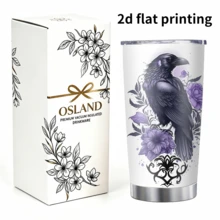 1/5 Stück 20oz Edelstahl isolierter Becher, schwarzer Krähen- & lila Blumenmuster, auslaufsicherer versiegelter Deckel, tragbarer Thermobecher für Auto, Büro, Outdoor Camping, ideales Geschenk für Liebhaber von Gothic Dark Art - Schwarze Krähe - Übersicht 12