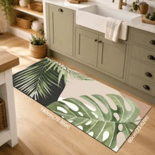 1pc Tropical Green Plant Pattern Printed Diatom Mud Kitchen Mat, Absorbent Kitchen Floor Mat, Kitchen Rug, Long Strip Foot Mat, Sink Front Mat, Suitable For Kitchen, Bathroom, Entryway, Hallway, Laundry Room And Home Decor - Multicolor - View 14