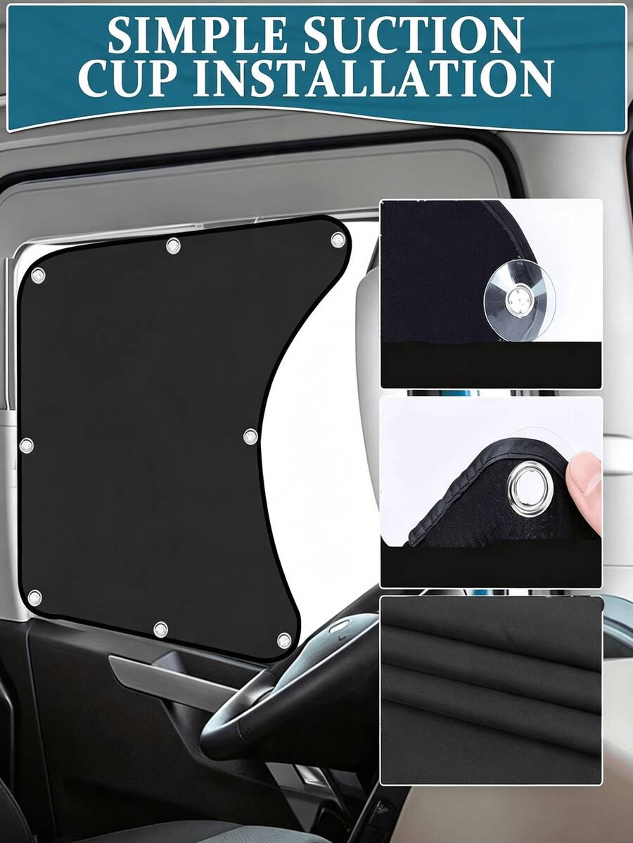 Semi-Truck Side Window Sunshade – Fits Freightliner Cascadia (All Models) – UV Protection & Heat Dissipation – With Suction Cups – Mesh Side Window Sunshade For Long-Haul Drivers