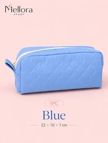 Estuche para lápices Mellora acolchado con patrón de diamante engrosado, 3 colores disponibles: beige, azul, rosa, bolsa de almacenamiento de papelería de gran capacidad con forro, asa de anillo y cremallera suave, caja organizadora rectangular individual para el hogar, la oficina y artículos pequeños de uso diario - Varios estilos - Ver 8