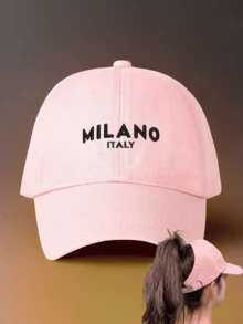 1件女款馬尾棒球帽，亂髮髻設計，彎帽簷字母Milano印花，透氣可調節後扣棒球帽，適合日常運動 - Milano Italy - 查看 13