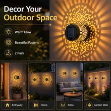 2 Pack Solar Outdoor Projection Lights, Colorful Mandala Pattern Solar Wall Lights, Decorative Projector Lamp, Solar Powered Outdoor Atmosphere Lighting for Patio, Fence, Garden, Yard, Walkway Decor - Dorado - Ver 5