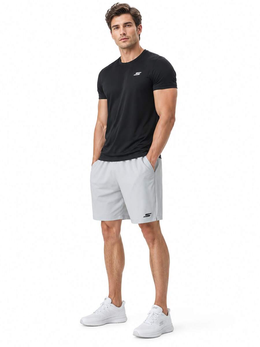 Skechers Men's Ice-Cool Lightweight Wrinkle-Resistant Quick-Dry Loose Fit Bermuda Athletic Shorts - Grey - View 1